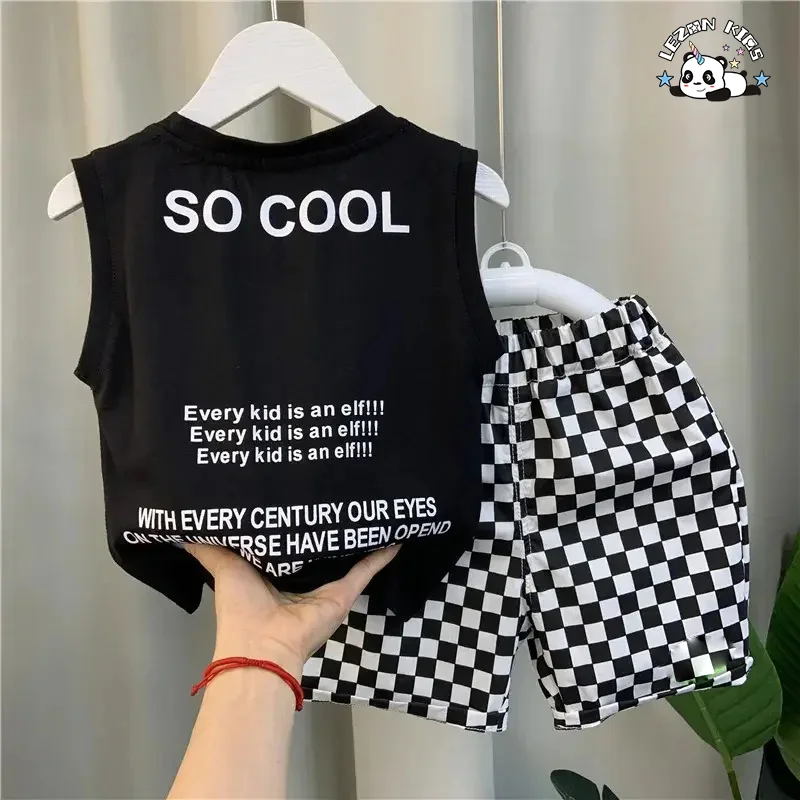 LEZONKIDS - Conjunto de Roupas de Verão para Meninos por Atacado Camiseta sem Mangas Hiphop & Calções Conjunto de Roupas para Bebês Meninos de Duas Peças